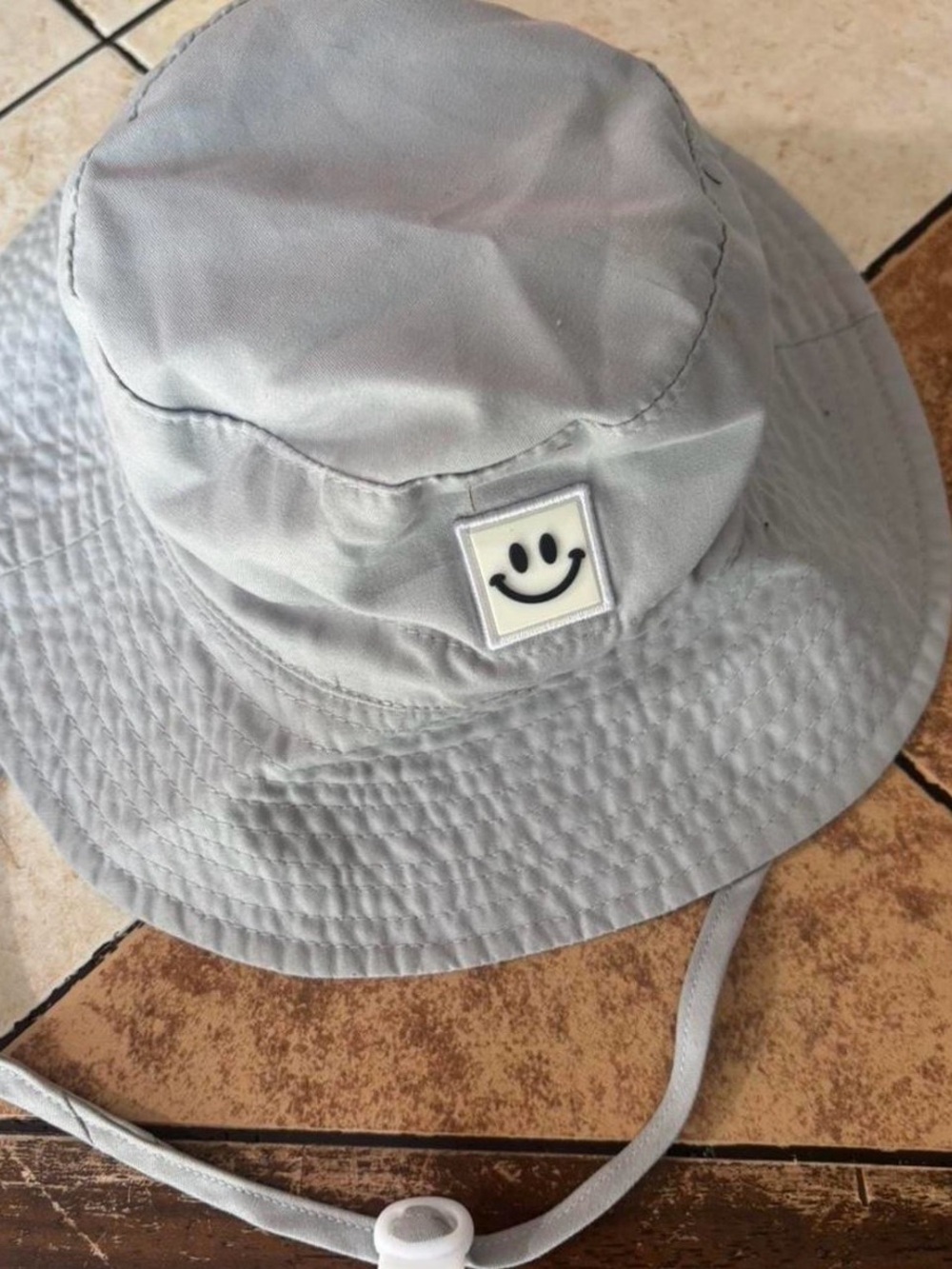 Infant Gray Smiley Bucket Hat with Chin Strap